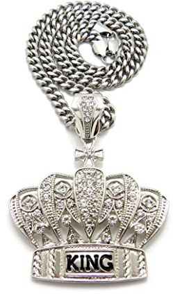 CBC Crown Crown with King Pendant 6mm 18/20/24/30 Stainless Steel Cuban Chain Necklace (24, Silver - King)