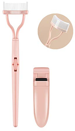 Recourbe-cils avec brosse à sourcils en acier inoxydable - Séparateur de cils - Recourbe-cils - Peigne à sourcils - Définisseur de cils avec cache peigne - Brosses cosmétiques à arc électrique