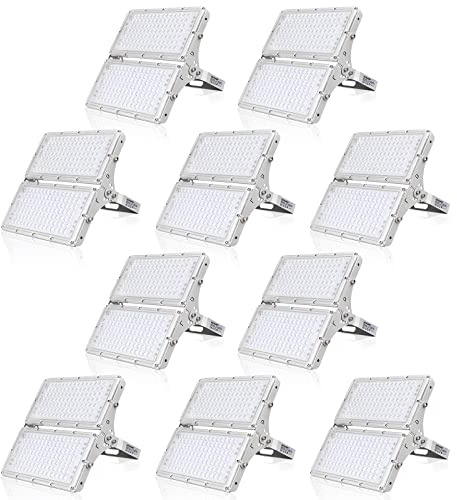 Viugreum Faretto LED da Esterno 200W 10 Pezzi, IP66 Resistente all'acqua Faretti LED da Esterno, Luce Di Sicurezza 20000LM, 6500K Bianco Freddo, Consumo Basso Super Luminoso Faretti LED per Giardino