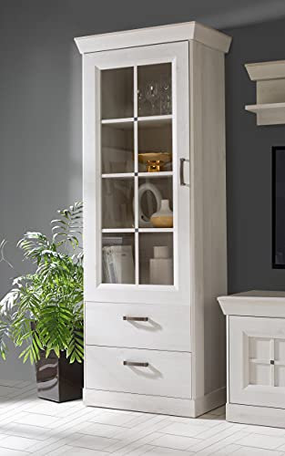 möbelando Vitrine Standschrank Vitrinenschrank Standvitrine Beistellschrank Kalamaria II Schneeeiche