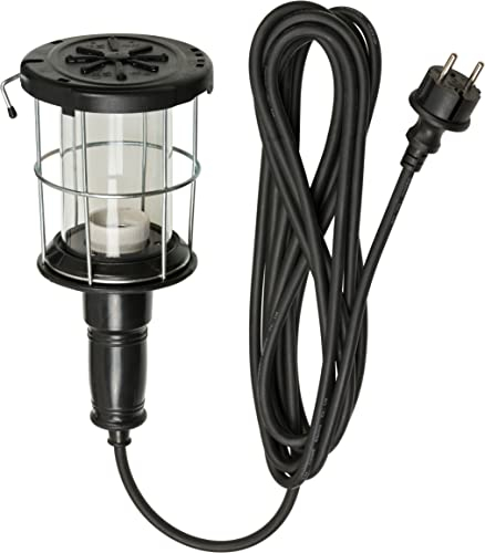 Brennenstuhl Handleuchte/Werkstattlampe aus Hartgummi mit stabilem Schutzkorb (60 W, 146 mm Durchmesser, 5m Kabel) schwarz