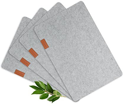 Sendez Set di 4 Sottobicchiere Tovagliette in Feltro 43 x 23 cm, Colore Grigio Chiaro
