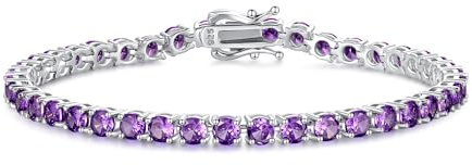 FANCIME Pulsera de Tenis de Plata de Ley 925/1000 bañada en Oro Blanco con circonita cúbica Amatista, Joya Unisex para Mujer Parejas Hombres, Regalo para mamá - 17.5cm