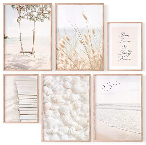 OHBIMBA® Sets Von 6 Poster & Kunstdrucke Zum Einrahmen - Bilder Wohnzimmer Wandbild - Boho Deko und Bild Schlafzimmer - Strand Wandbilder Wohnzimmer Größe 4x 30x40cm + 2x 21x30 cm