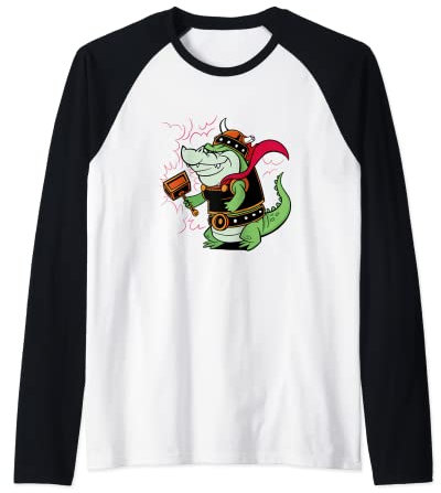 Wikinger Alligator Cartoon Krokodil Hammer Helm Raglan