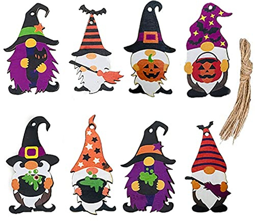 Morofme 24 Stück Halloween-Hängewichtel aus Holz, Hängeanhänger aus Holz mit Seil, Eva-Motto-Hängedekoration für Halloween-Ferienhausdekoration, Partyzubehör
