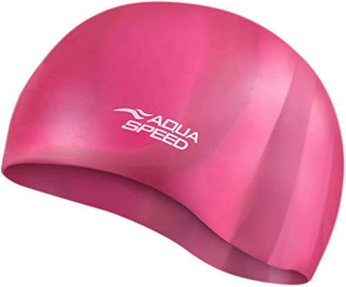 Aqua Speed Badekappe + Mikrofaser Handtuch + inkl. E-Book | Bademütze für Erwachsene Kinder | Badehaube | Schwimmhaube | Schwimmkappe | Silikon | BUNT
