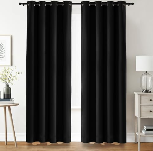 Utopia Bedding Strömavbrott-Gardiner Med Öljetter, 2 Paneler [140 x 290 cm, Svart] Värme - Och Ljudisolerande Gardiner För Sovrum Och Vardagsrum