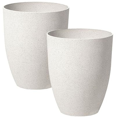 Beliani Lot de 2 Cache-Pots Blanc Cassé en Polyrésine et Fibres de Verre 35 cm Croton