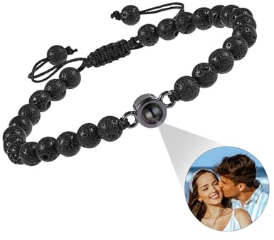 ALBERTBAND Armband mit Tigerauge Perlen - Personalisiertes Foto Armband für Ihn & Sie - Geschenk für Geburtstage, Valentinstag, Weihnachten
