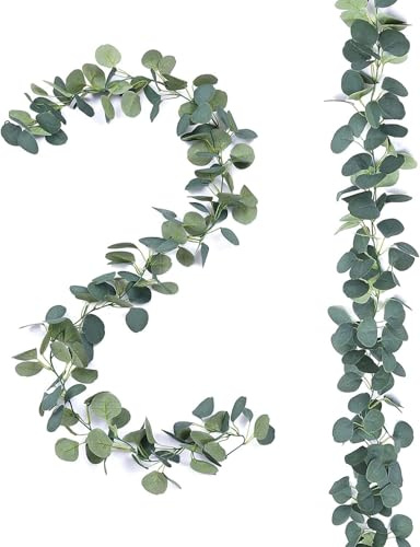 2 Stück Eukalyptus Girlande Künstliche Hängepflanzen, Eukalyptus Grün Blättergirlande Hängen Reben Deko für Hochzeit Vintage tischdeko Home Baddekorationen Party