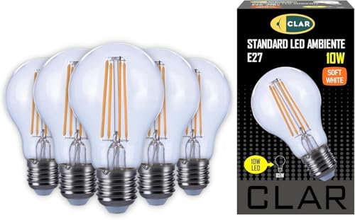 CLAR - Lampada Filamento LED E27, Lampadine Vintage, Lampadine LED E27 Luce Calda, Lampadina Vintage LED, 10W 2700ºK (Pack 5)