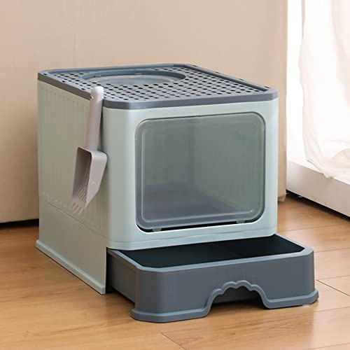 Lettiera Chiusa per Gatti, Paletta per Lettiera Gatto, Contenitori per Lettiere e Cassette Igieniche per Gatti con Vassoio Estraibile, Toilette per Gatti con Pala (50 * 35 * 38 CM Verde)
