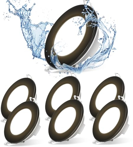 Aigostar Spot LED Encastrable Extra Plat, 4.8W 560LM, Salle de Bain IP65, Noir Plafond, Lumière Naturelle 4000K, Trou Φ68 mm, AC220-240V, Lot de 6