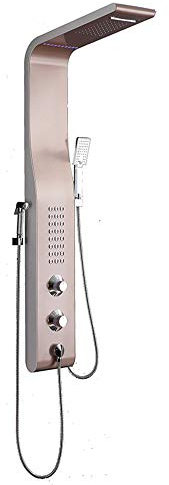 Duschpaneel-Turmsystem, LED-Regenwasserfall-Duschkopf, Regenmassagesystem mit 24 Körper-Spa-Düsen, mehrfarbiges 304-Edelstahlpaneel, Roségold
