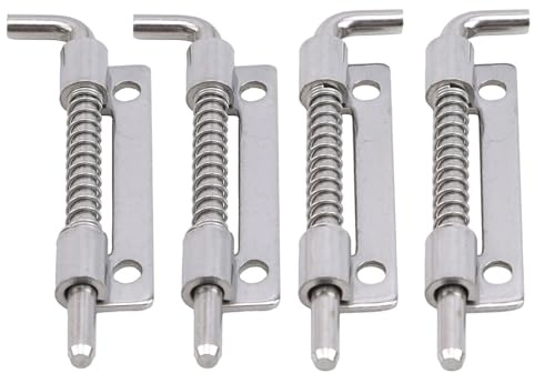 4 chiavistelli a molla, 90 mm, in acciaio inossidabile, con perno di bloccaggio a molla, per cancello di rimorchio, porta del fienile, garage, capannone (sinistra e destra)