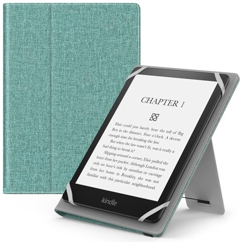 MoKo Universal Hülle für 6 6,8 7 Zoll Schutzhülle mit Handschlaufe & Verstellbarem Ständer für Kobo Clara 2E/Fire Tablet/Kindle/Kobo/Voyaga/Lenovo/Sony Kindle eBooks E-Reader Tablet, Denim Grün
