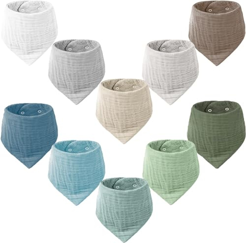 VOMARHUG Muslin Baby Lätzchen,10 Stück Sabberlätzchen Baby,Muslin Dreieckstuch Baby,Super Saugfähige Bio-Baumwoll Halstuch Baby,Lätzchen für Säugling Kleinkinder