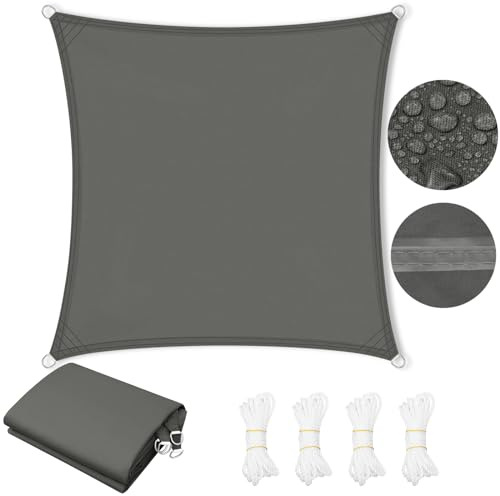 WOLTU PES Sonnensegel 300D Oxfordgewebe Neumaterial mit PU-Beschichtung | 1000MM Wasserstandfestigkeit, 95% UV-Schutz | 5mm 304 Edelstahlringe, Doppelschichtgurte für Balkon Garten/Terrasse/Pool