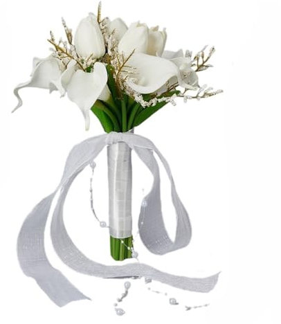 Braut mit Blumen, hoher künstlicher PU-Calla-Lilienstrauß und nie verwelkter Blumenstrauß, Brautjungfernsträuße (Farbe: Tulpen, Calla-Lilienstrauß)