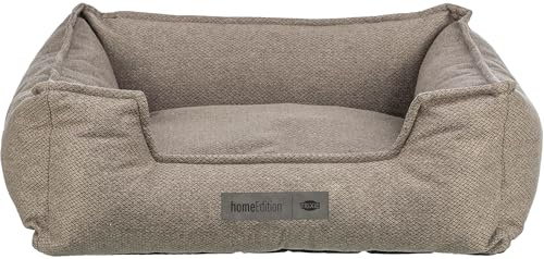 Trixie Hundebett Gano eckig, mit Samtbezug – 60 x 50 cm, Taupe | Kuschelig weicher Schlafplatz, waschbar – für mittelgroße Hunde, integriertes Kissen und rutschfester Boden
