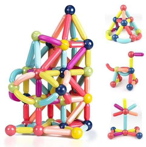selutiya Magnetische Bausteine 68 Stück Magnetbausteine, 3D Konstruktions Spielzeug, Magnete Kinder, Magnet Bausteine für Kinder, Pädagogisches Lernspielzeug für Jungen und Mädchen