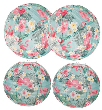 Uonlytech Lot de 4 Lanternes en Papier Rondes Hawaïennes Fil de Fer, Décoration de Fête Tropicale Élégante pour Anniversaire et Nouvel an