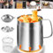 POFIBO Fettbehälter Rostfreier Stahl Speckfett, 2L Frittiertopf mit Sieb und Deckel, Oil strainer pot zum Kochen, Braten und Sieben von Öl, geeignet für alle Herdarten