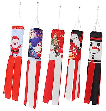 OFFSCH 5piezas Banderas Navideñas Colgantes Mangas De Viento Decorativas Para Patio y Jardín
