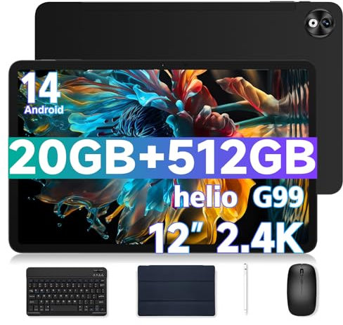 DOOGEE T40 Pro Tablet 12 Pulgadas 20GB RAM + 512GB ROM (2TB TF), 2.4K Android Tablet con Helio G99 y 10800mAh Batería, 16MP+8MP, Dual 4G con Teclado, Ratón, Funda y Lápiz
