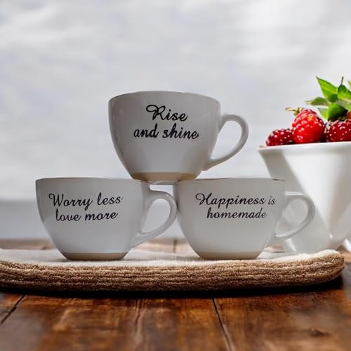 MIELIMON Set de 3 tazas desayuno Tazones De Sopa De Cerámica Taza De Café Grande, Tazas De Sopa Con Asa Apto Para Microondas Y Lavavajillas Para Cereal Postre Ensalada Té Leche de 550ml (blancos)