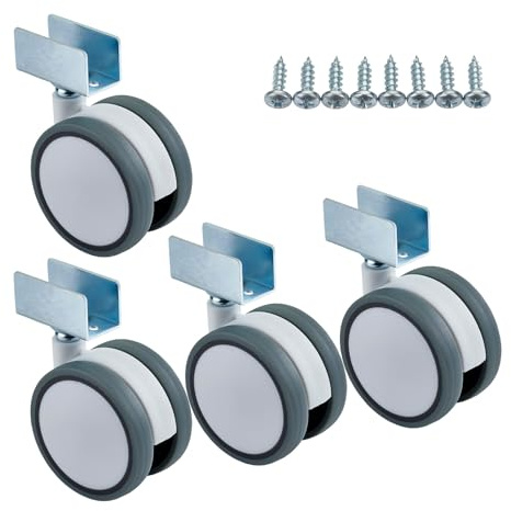 SOTECH set med 4 möbelhjul Hamm Ø 63 mm höjd 74,5 mm, vit/grå, 35 kg lastkapacitet, U-profil för 19 mm väggtjocklek, utan broms, länkhjul inkl. fästskruvar