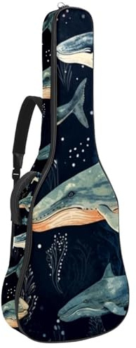 Bassgitarrentasche mit blauen Meereswalen, Tasche für Akustikgitarre, 101,6 cm (40 - 41 Zoll), wasserdichte Oxford-E-Gitarre, Gigbag für akustische Konzertgitarre, Ukulele, Blaue Meereswale,