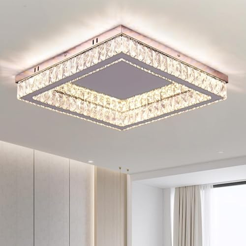 Finktonglan LED kristalltaklampa – dimbar fyrkantig taklampa 45 cm med 2 x 28 W integrerad LED, justerbar ljusstyrka och färgtemperatur, fjärrkontroll och appkontroll [energiklass E]