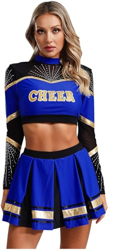 RUNQHUI Damen Cheer Leader Kostüm Zweiteiler Crop Tops mit Faltenrock Cheerleading Uniform Tanzkleid Halloween Karneval Fasching Partykleid