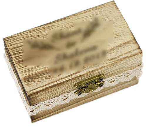 SDFGBNJK Hochzeit Vintage Ring Schachtel, Jute Braut Bräutigam Eheringe Style Box Geschenkbox Happy Art Ringkissen Ringbox Stil Holz,1