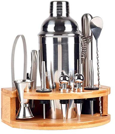 QTANZIQI Coctelera Kit de Barman de 12 Piezas con Soporte, Juego de coctelera de Acero Inoxidable, coctelera, Aparejo, colador, Cuchara mezcladora de Barra