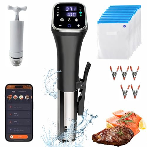 sous vide machine, 1100W sous vide container with Wi-Fi & APP control, 25-92.5℃ temperature control, timing, Touch Display, water level reminder, Leakage protection, sous vide cooker