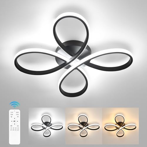 Comely LED Deckenleuchte Dimmbar, 40W 4500LM 40cm Moderne Schwarz LED Deckenlampe Blütenform mit Fernbedienung für Schlafzimmer, Wohnzimmer, Dimmbar 3000K-6500K