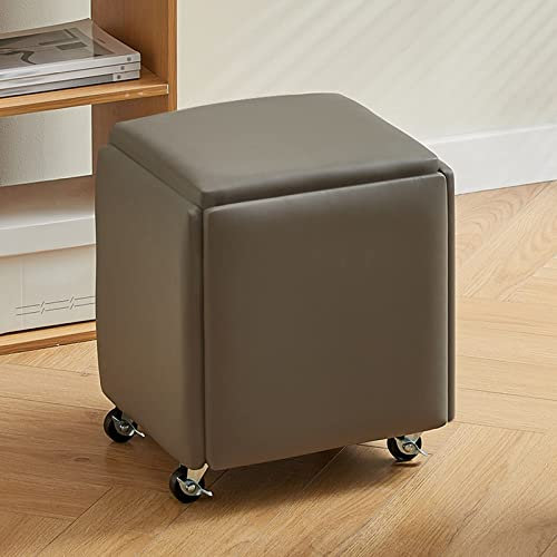 Generisch 5-in-1-Stapelhocker-Set aus Leder mit Rädern für Schlafzimmer und Wohnzimmer, Grau B
