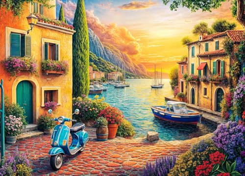 Cozy Harbour Jigsaw Puzzle 1000 Teile Erwachsene Mediterranean Village Puzzle Erwachsene 1000 Teile Puzzles