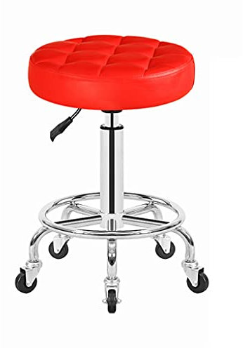 HADECOLL Rollbarer Werkstatthocker Mit Rädern, Verstellbarer Drehstuhl Für Salon, Für Maniküre, Spa, Tattoo, Fotografie, Werkbank, Orangefarbenes Pu-Leder, Kräftiger Komfort, Rot