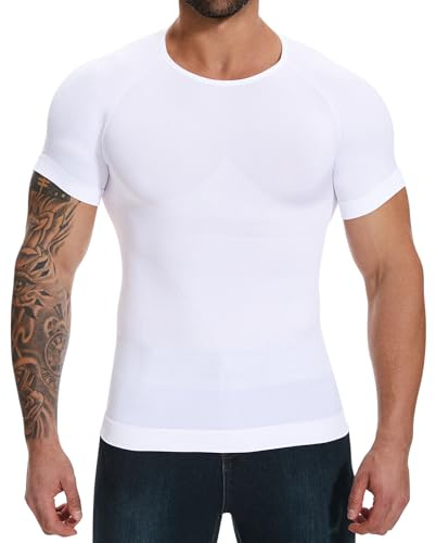 Kitfore Shapewear - Camiseta de compresión para hombre sin costuras, elástica, moldeadora de abdomen, ropa interior para hombre, Blanco, M