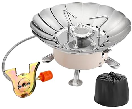 Sghtil Cuisinière de camping portable | Cuisinière pour randonnée, pliable en acier inoxydable avec Ignition Piezo électrique, bouclier coupe-vent et table de cuisson réglable pour, et voyage