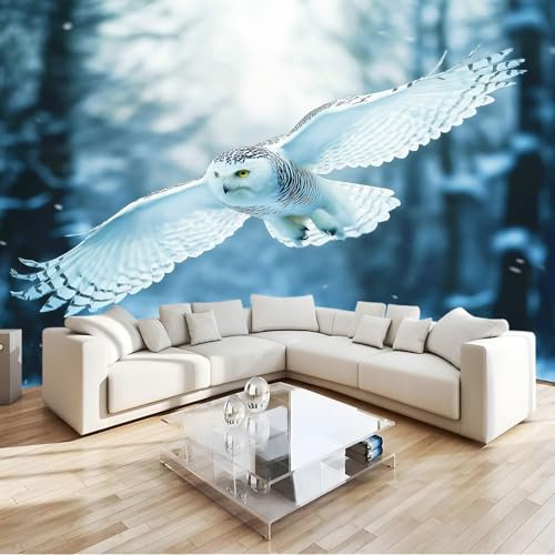 3D Fototapete Tierevögelschneebäume, 350 x 256 cm Vliestapete Wandbild Fototapeten, Vlies Tapeten Wandtapete Schlafzimmer, Wohnzimmer, TV Hintergrund Wand Moderne Wanddeko, Weiß