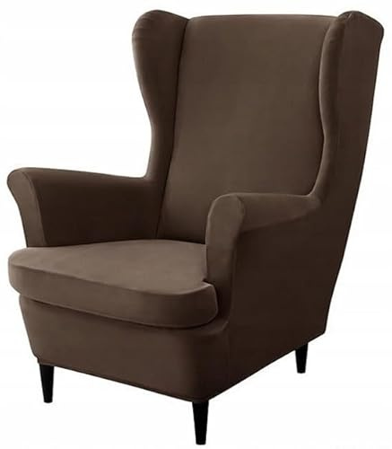 Domidekor Ohrensessel Überzug – Sesselschoner Braun – Sesselbezug Stretch - Strandmon Sessel Bezug – Sesselhusse Elastisch Samt Velour Schmutzabweisend - Oeko-Tex 100