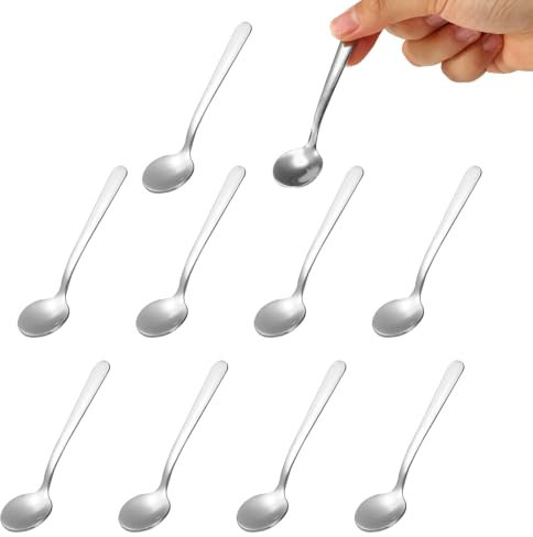 Lyreh 10pcs Mini Condiment Spoons, 3.5x0.9in Stainless Steel Metal Cute Tiny Spoons for Practical Small Kitchen Utensils for Sugar Pepper Spices Ice Cream Desserts