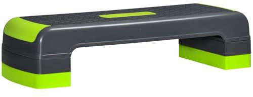 Aerobic-Stepper Steppbrett höhenverstellbar mit 3 Stufen (10/15/20 cm) bis 150kg (Grau+Grün)