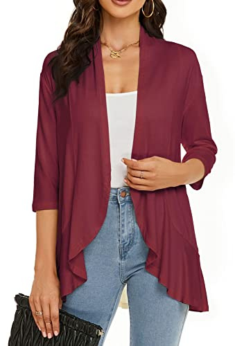 Cardigan da Donna, Maniche A 3/4, Leggero, Lavorato A Maglia, Elegante, Orlo Irregolare, Cardigan Drappeggiato, Aperto sul Davanti, Lungo, Spolverino, Capispalla di Transizione, Estate e Autunno.
