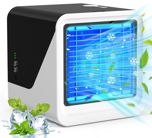 Portable Air Conditioner Small Personal Air Cooler 3 in 1 Air Conditioners, Compact Evaporative Cooler Air Humidifier, 3 Wind Speed Desktop Air Conditioner Fan, Suitable for Home & Office